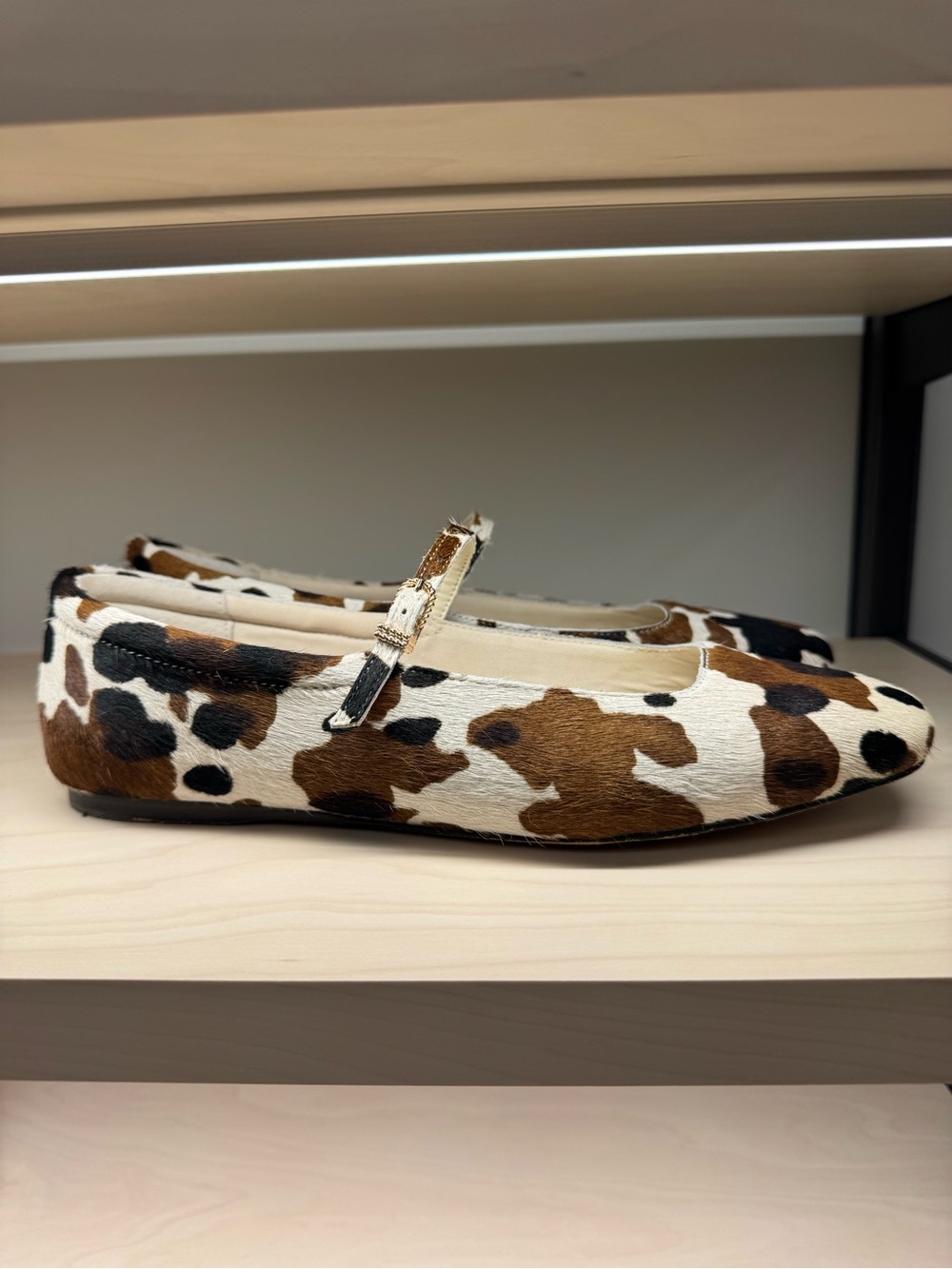 Dolce Vita Brown and White Cow-Print Mary Jane Flats with Strap - Picture 9 of 13